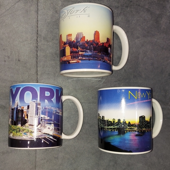 VINTAGE NEW YORK CITY 3 COFFE MUGS BUNDLE MANHATTAN SKYLINES & WATERFRONTS NWOT - Picture 4 of 7